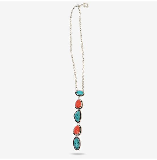 Turquoise and Coral Stone Drop Necklace | Rod's Western Palace/ Country Grace
