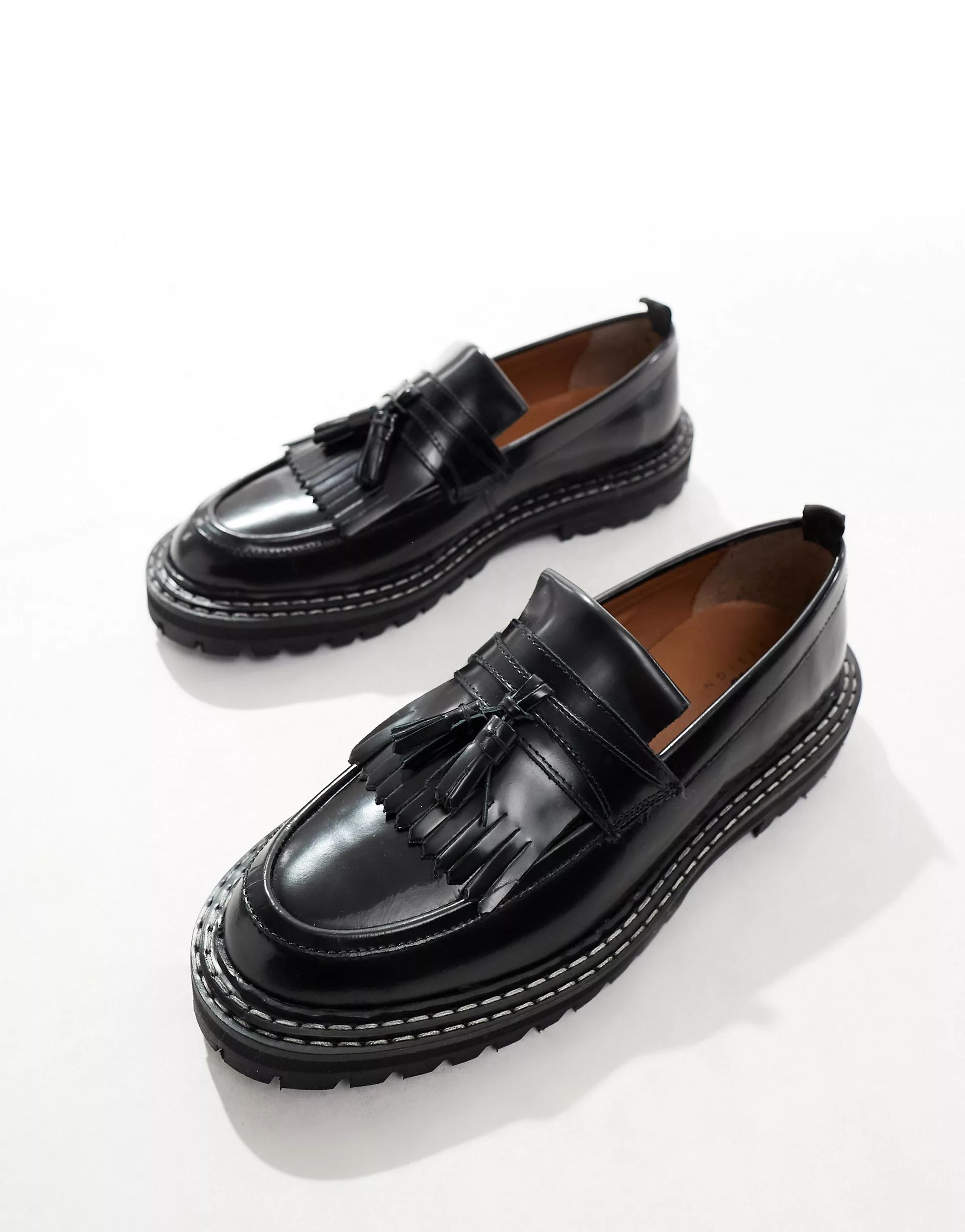 ASOS DESIGN loafers in black leather with chunky sole and contrast stitch | ASOS (Global)