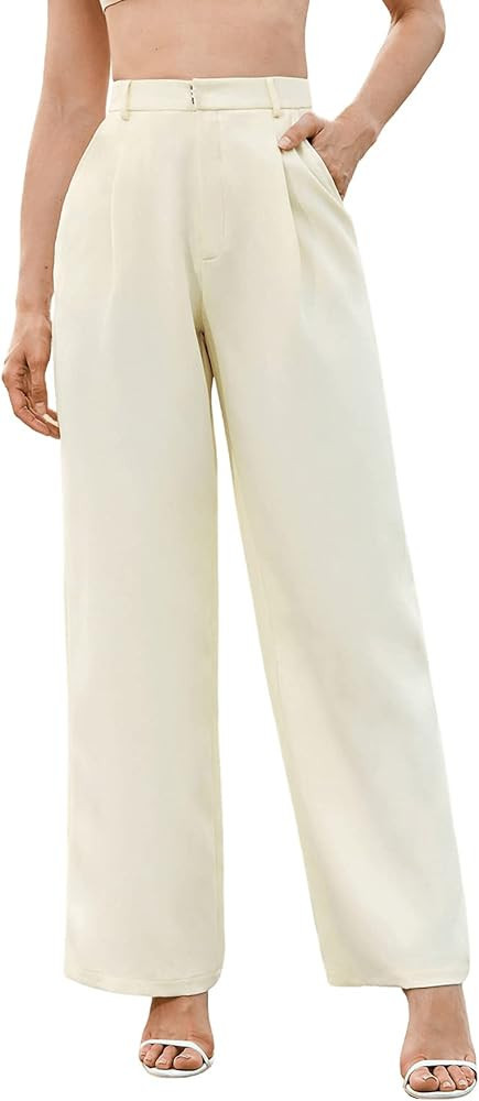 SweatyRocks Women's Elegant High Waist Solid Long Pants Office Trousers | Amazon (US)