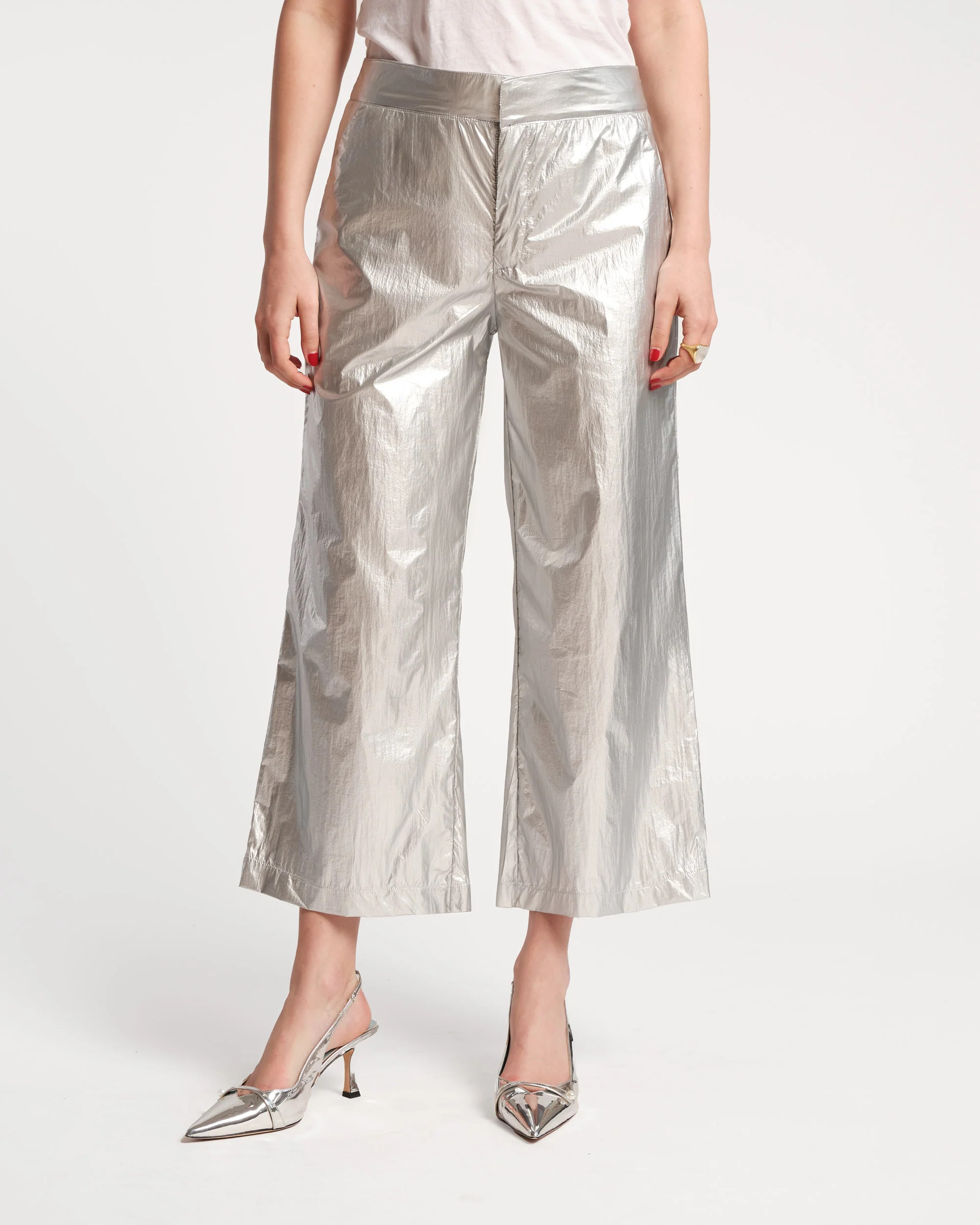 Mimi Pant Metallic Nylon Silver | Frances Valentine