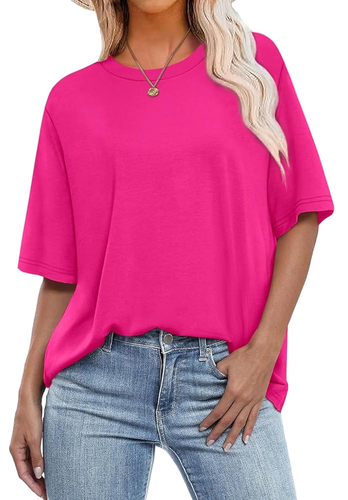 OFEEFAN Summer Tops for Women 2025 Short Sleeve Shirts Dressy Casual Crew Neck Tshirts Fashion | Amazon (US)