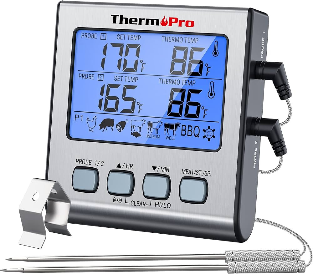ThermoPro TP-17 Dual Probe Digital Cooking Meat Thermometer Large LCD Backlight Food Grill Thermo... | Amazon (US)