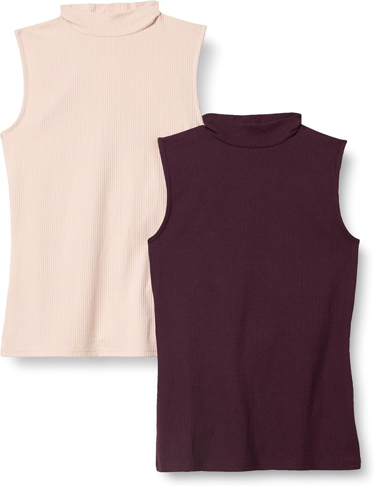 Amazon Essentials Women's Mock-Neck Slim-Fit Rib-Knit Sleeveless Top, Pack of 2 | Amazon (US)