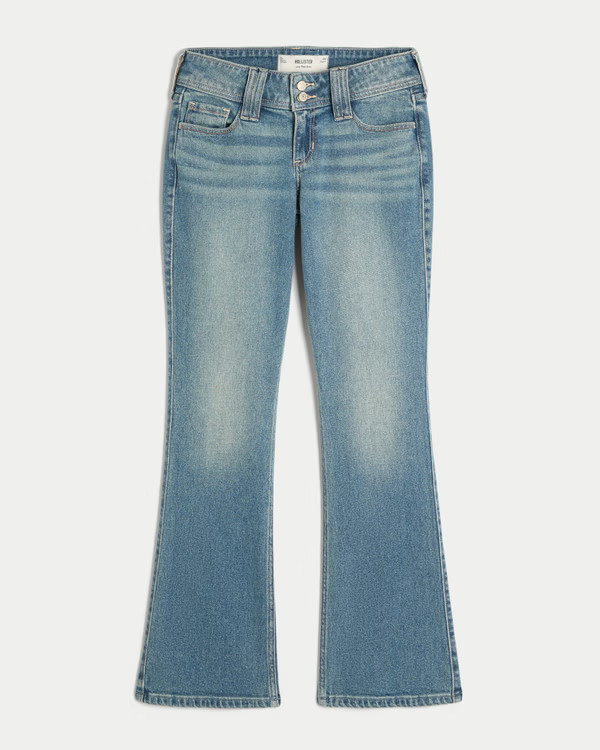 Low-Rise Medium Wash Embroidered Florals Boot Jeans | Hollister (US)