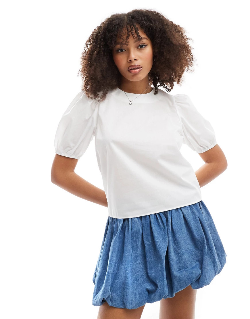 ASOS DESIGN puff sleeve cotton top in white | ASOS (Global)