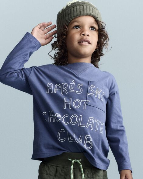 Toddler Hot Cocoa Club' Long-Sleeve Pocket Relaxed Graphic Tee - Dark Blue | Carter's Inc