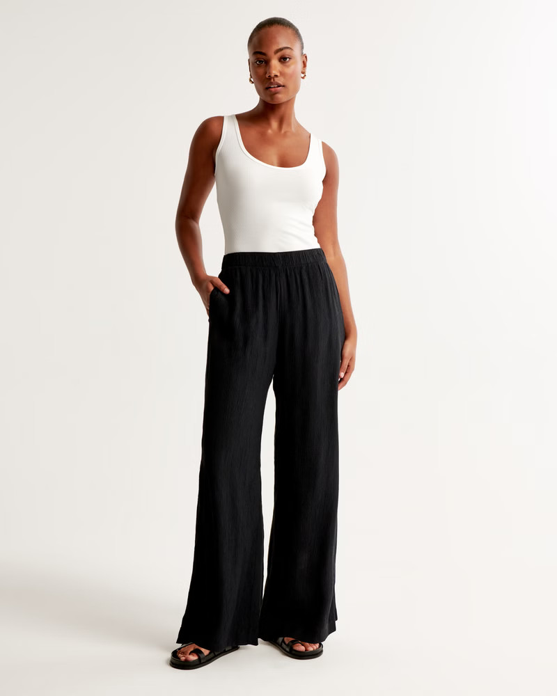 Crinkle Textured Pull-On Wide Leg Pant | Abercrombie & Fitch (US)
