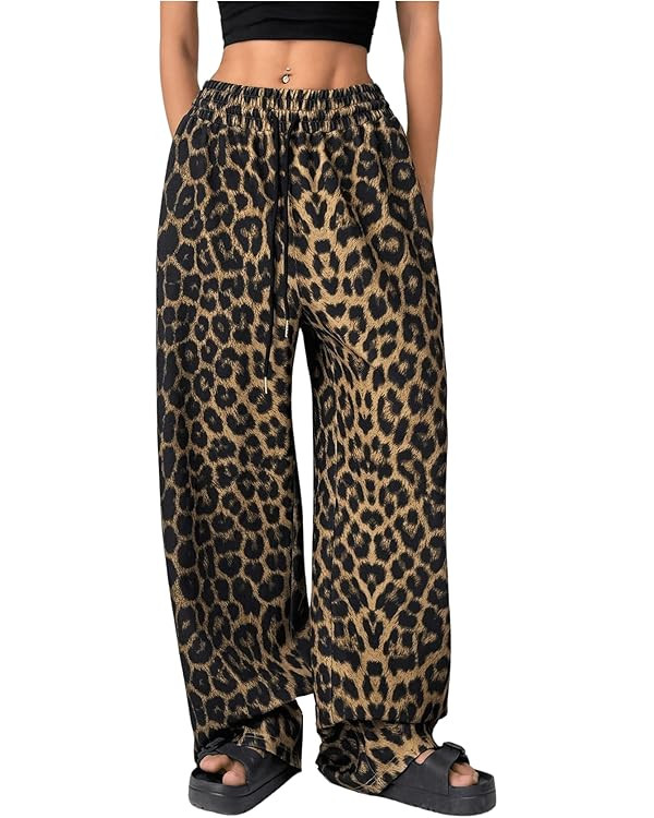 Floerns Women's Causal Drawstring High Waist Baggy Straight Wide Leg Sweatpants with Pockets | Amazon (US)