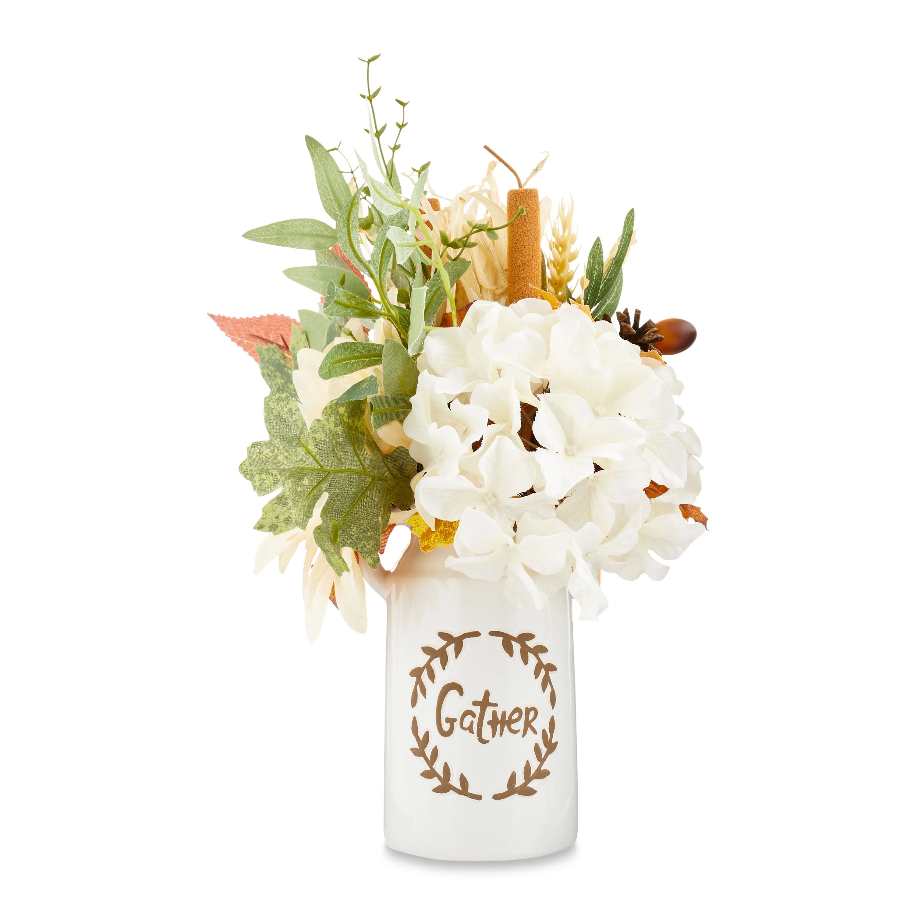 Fall Harvest White Hydrangea Jar Floral Decor, 13", Way To Celebrate | Walmart (US)