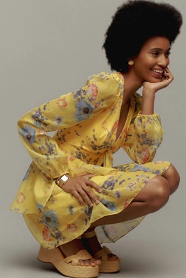 Mac Duggal Long-Sleeve V-Neck Mini Dress | Anthropologie (US)