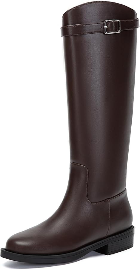Athlefit Women's Knee High Riding Boots Round Toe Low Heel Tall Boots Pull On Long Booties with B... | Amazon (US)
