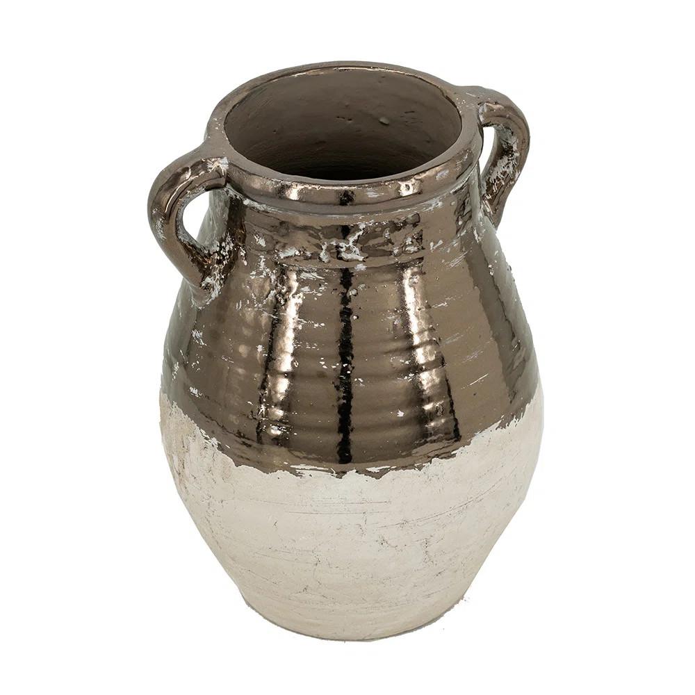 Terracotta Amphora Vase with Metallic Bronze and Natural Tan Finish | Wayfair North America