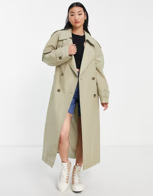 ASOS DESIGN trench coat with contrast stitch in sage | ASOS (Global)