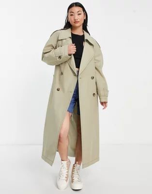 ASOS DESIGN trench coat with contrast stitch in sage | ASOS (Global)