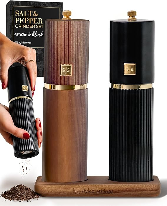 Wooden Salt and Pepper Grinder Set – Refillable Manual Salt and Pepper Mills with Adjustable Ce... | Amazon (US)