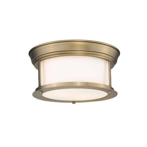 Sonna Heritage Brass Two-Light Flush Mount with Matte Opal Glass | Bellacor