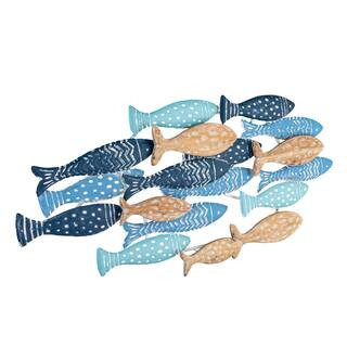 Hand-Stamped Metal Multicolor School of Fish Wood Wall Art | The Home Depot