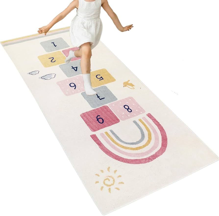 HiiARug Hopscotch Kids Rug 27" x63" Fun and Educational Playroom Rug Soft Durable Rainbow Floor C... | Amazon (US)