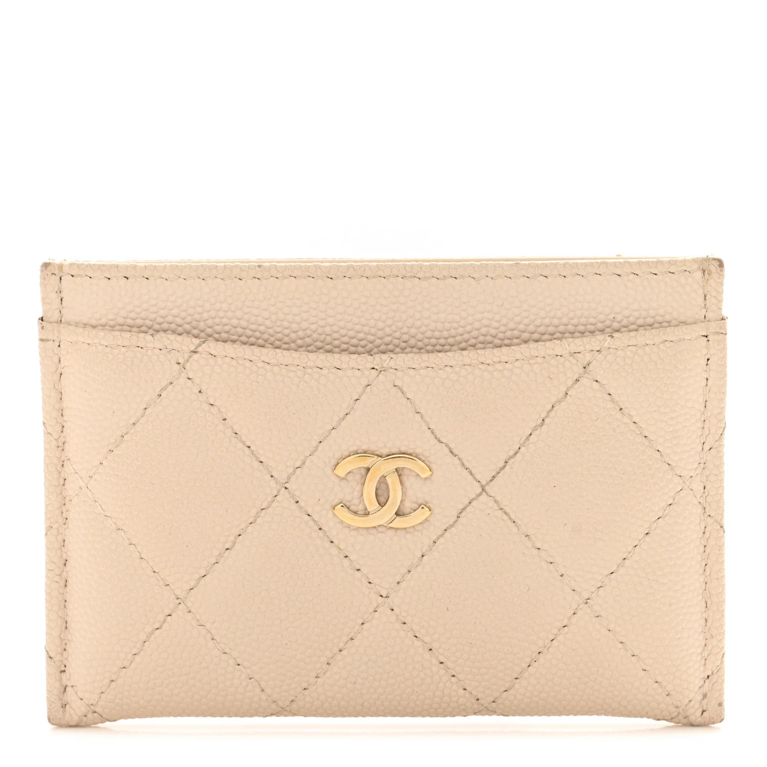 Caviar Quilted Card Holder Light Beige | FASHIONPHILE (US)