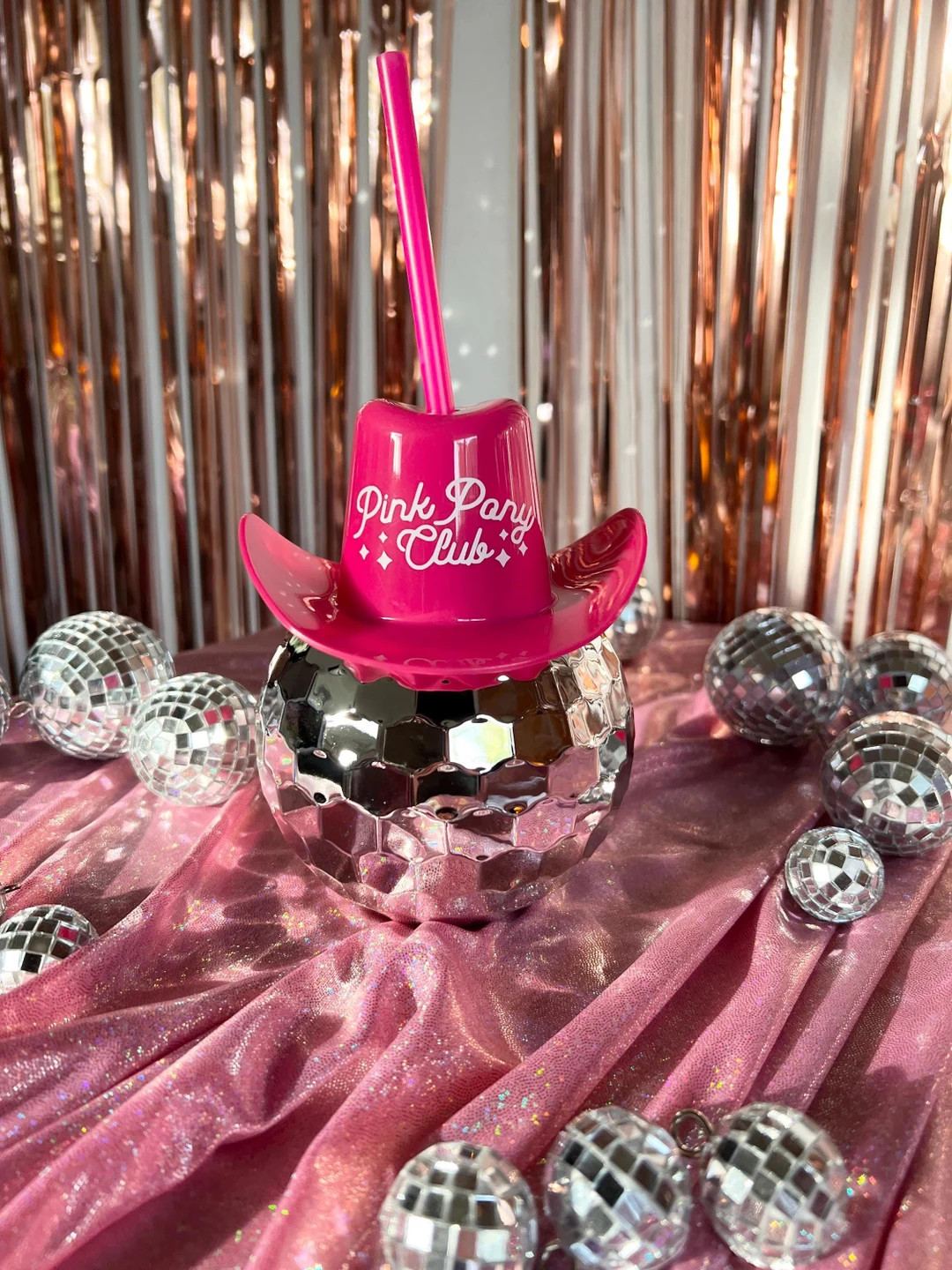 Pink Pony Club - Disco Ball Pink Cowgirl Hat Cups With Straws - Party Supplies (pink) - Etsy | Etsy (US)