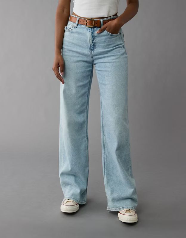 AE Dreamy Drape Stretch Super High-Waisted Baggy Wide-Leg Jean | American Eagle Outfitters (US & CA)