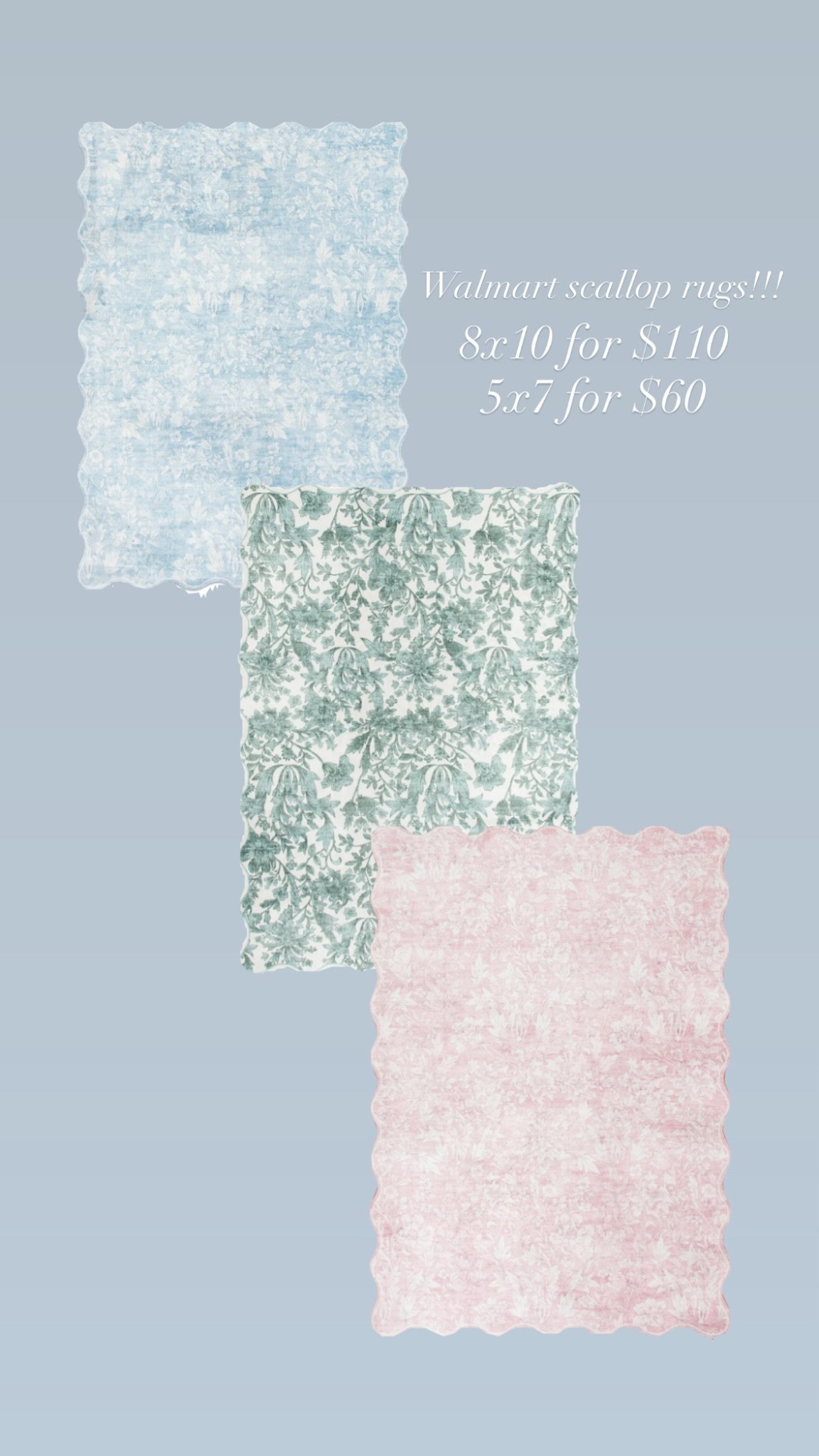 OKAY WALMART?! 😍😍😍

These rugs are DARLING!!! 
I just ordered for my classroom because they are AFFORDABLE! 

The scallop edging is so precious and chic. Would be adorable in a nursery, kids room, YOUR room or even an office! 

$110 and less! Amazing prices! 


#LTKBaby #LTKHome #LTKSaleAlert