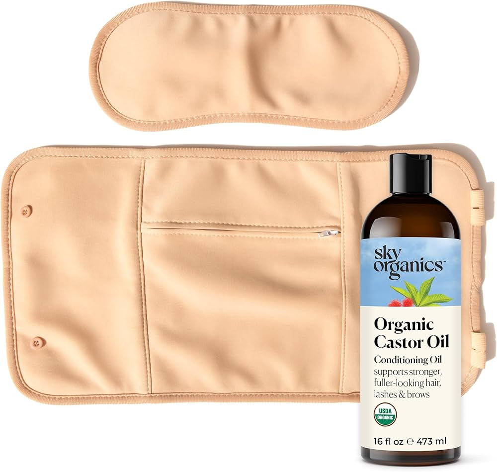 Sky Organics 16oz Castor Oil w/Wraps | Reusable Organic Castor Oil Pack | Adjustable Elastic Stra... | Amazon (US)