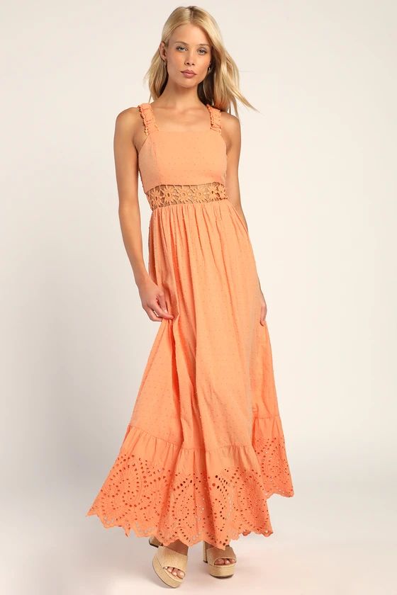 Simply Effortless Peach Sleeveless Lace Swiss Dot Maxi Dress | Lulus (US)