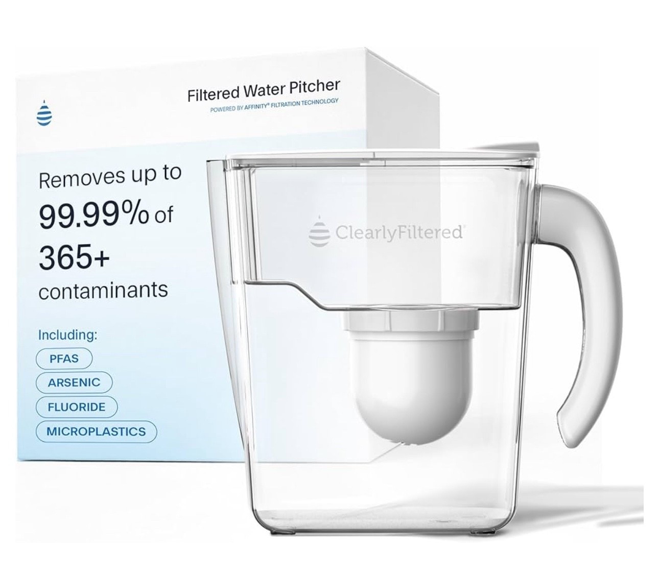 #1 CLEARLY FILTERED PITCHER
I don’t mess around with my drinking water! Super important to filter your tap water in any way that you can afford. This is my favorite brand that I learned about years ago from Just Ingredients. 
Their filters remove up to 99.9% of hundreds of toxins! In the US tap water is linked to cancer and hormone disruptors… and the fluoride 😳