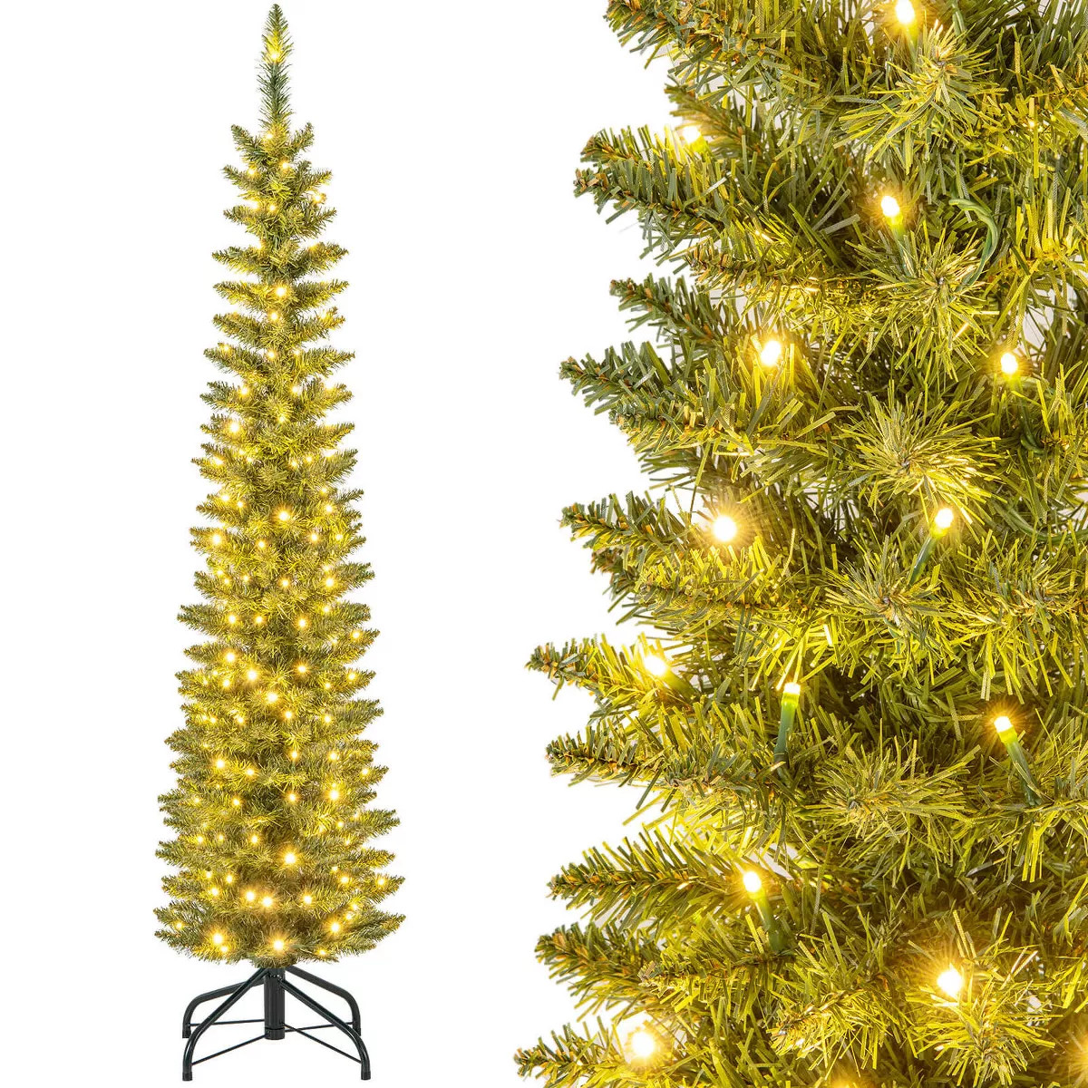Costway 5/6/7/99 FT Pre-Lit Pencil Christmas Tree with 400 LED Lights & 699 Branch Tips Party | Target