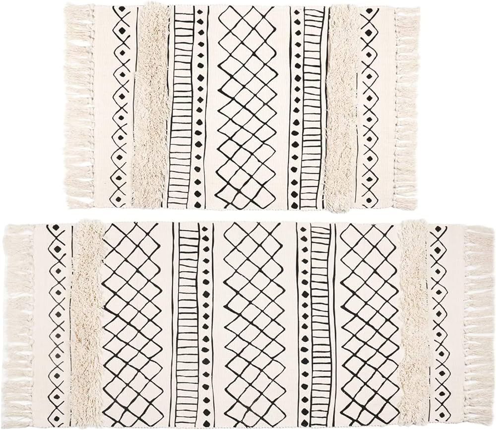 SHACOS Tufted Cotton Area Rugs Set of 2 Woven Cotton Rug Runner Set with Tassels Washable Boho Fa... | Amazon (US)
