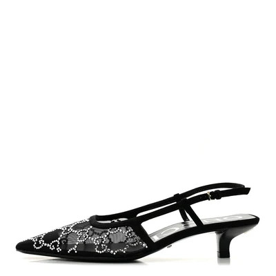 Suede Mesh Crystal GG Monogram Slingback Pumps 36.5 Black | FASHIONPHILE (US)