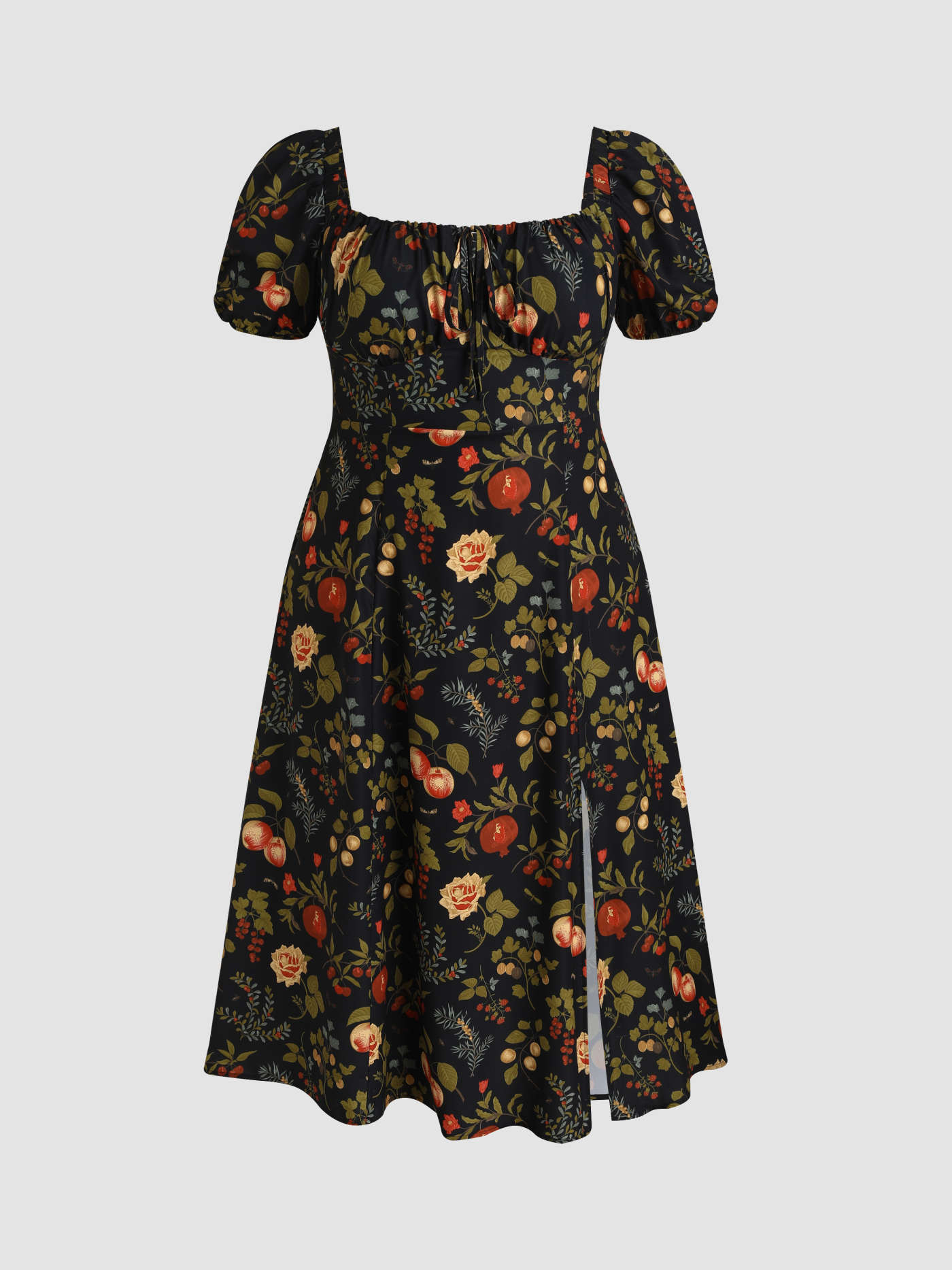 Fruit Square Neck Puff Sleeve Midi Dress Curve & Plus | Cider
