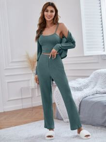 Button Front Top & Cami Top & Pants Lounge Set
   SKU: si2111254652422076      
          (2543 R... | SHEIN