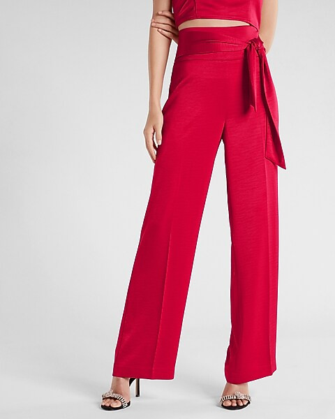 Super High Waisted Satin Tie Waist Trouser Pant | Express