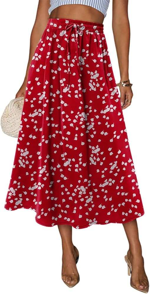 Magritta Women's Print Midi Skirt with Pocket Elastic High Waist 2026 Trendy A-Line Bohe Leopardr... | Amazon (US)