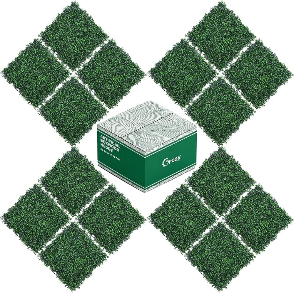 GROOY 20"x20" Grass Wall, 16PCS Artificial Boxwood Panels, 4 Layers Plant Wall, Greenery Wall Bac... | Amazon (US)