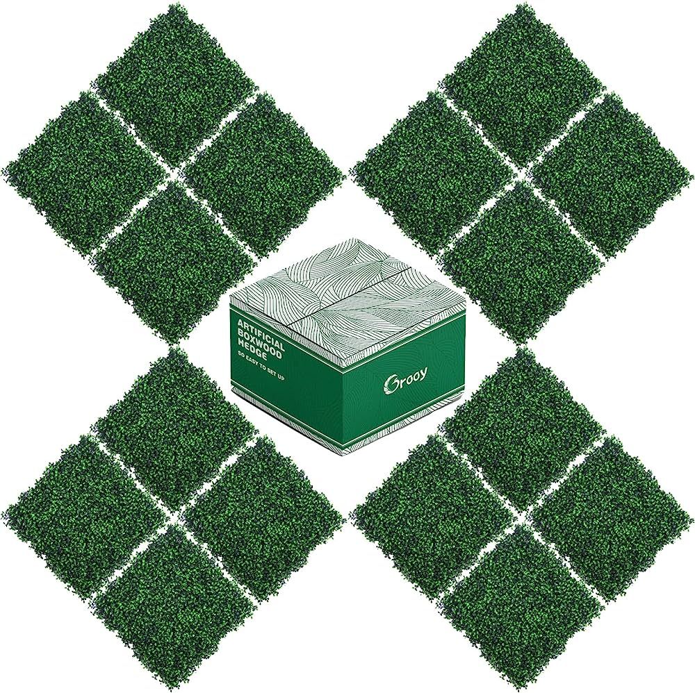 GROOY 20"x20" Grass Wall, 16PCS Artificial Boxwood Panels, 4 Layers Plant Wall, Greenery Wall Bac... | Amazon (US)