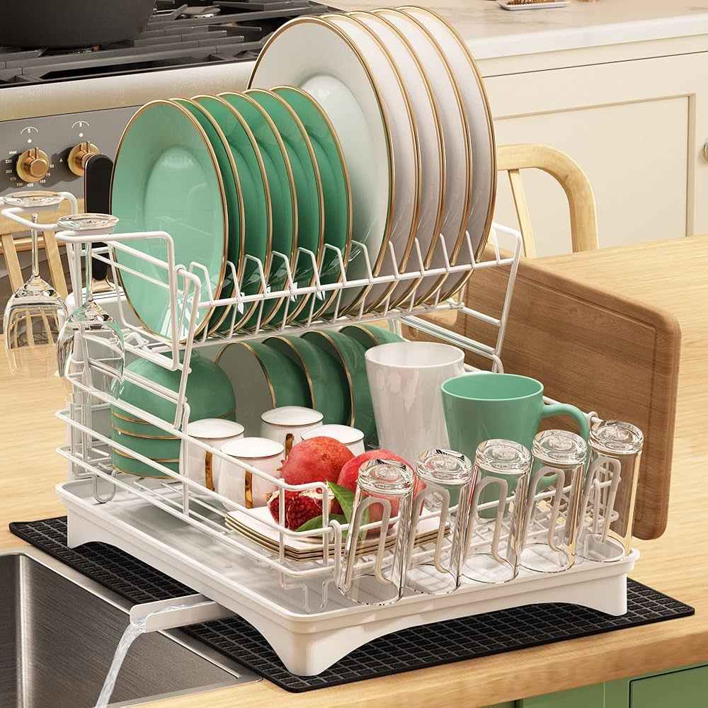 Qienrrae Large Dish Drying Rack with Drainboard Set, Stainless Steel Dish Rack with Drainage, Win... | Amazon (US)