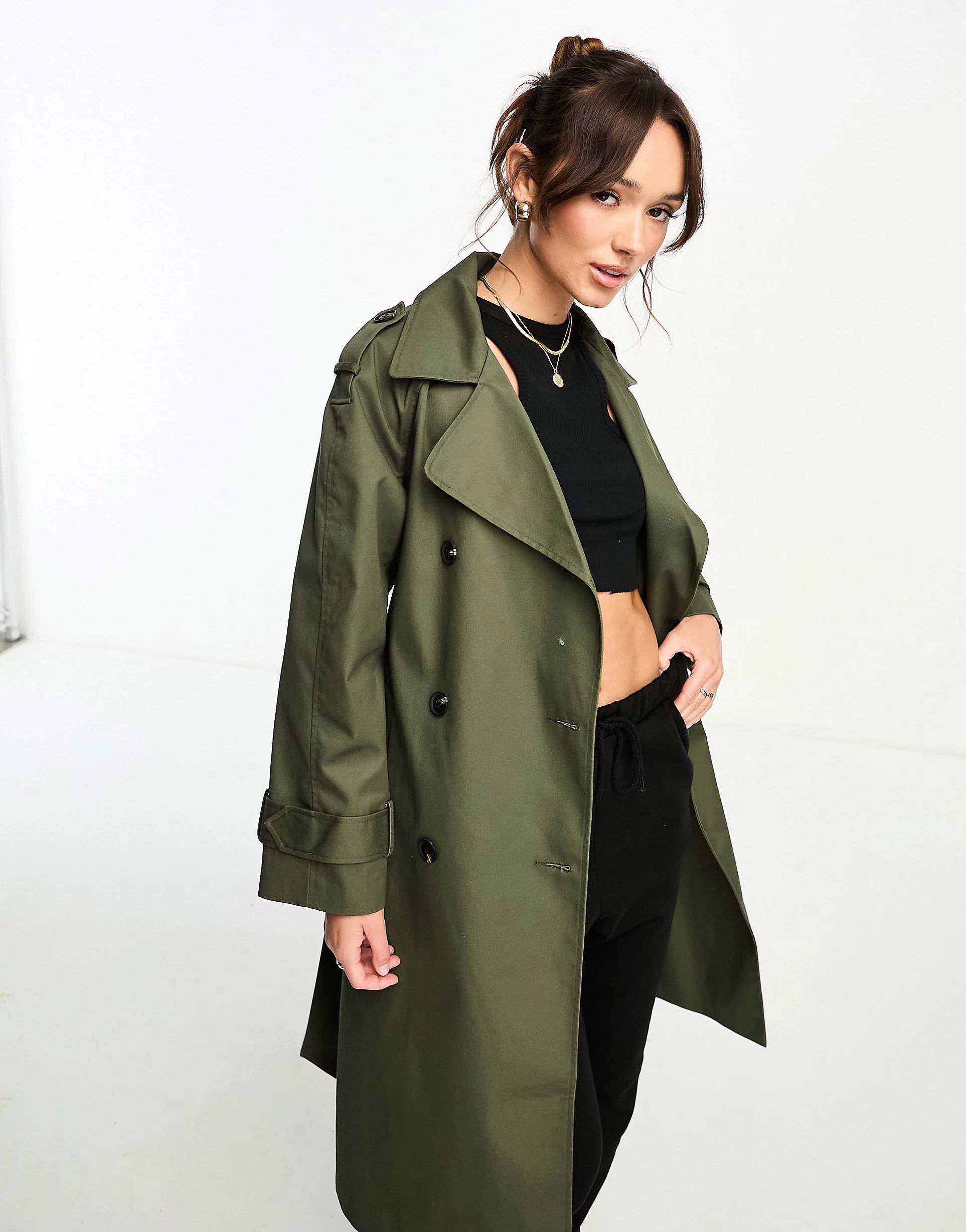 ASOS DESIGN longline trench coat in dark khaki | ASOS (Global)