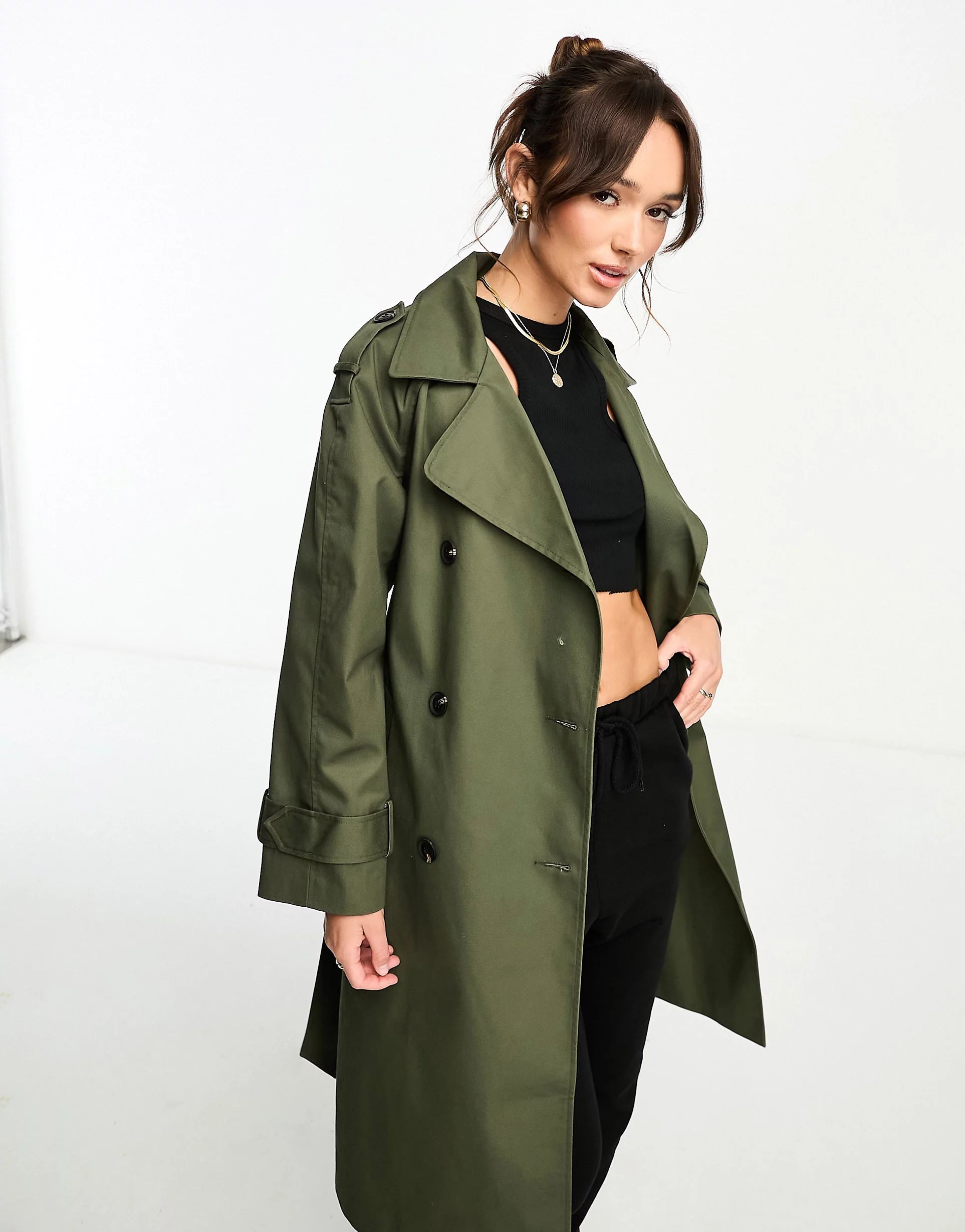 ASOS DESIGN longline trench coat in dark khaki | ASOS | ASOS (Global)