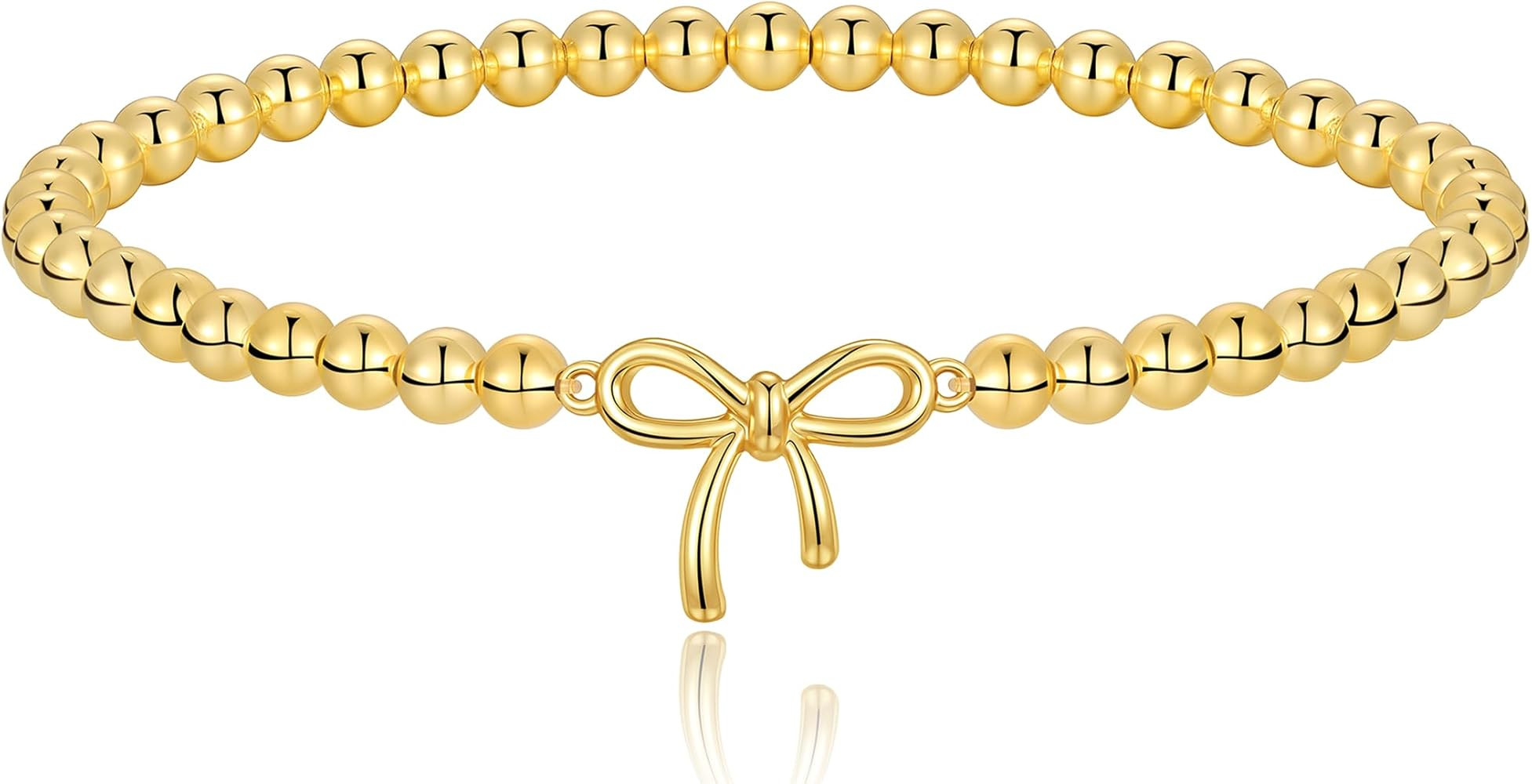 Gold Bracelets for Women, Cute 14K Gold/Silver Plated Stretch Beaded Bracelets for Women Trendy S... | Amazon (US)
