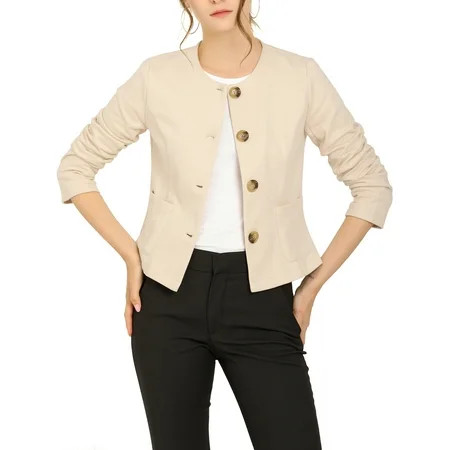 Allegra K Women's Fall Vintage Lightweight Short Button Jacket with Pockets | Walmart (US)