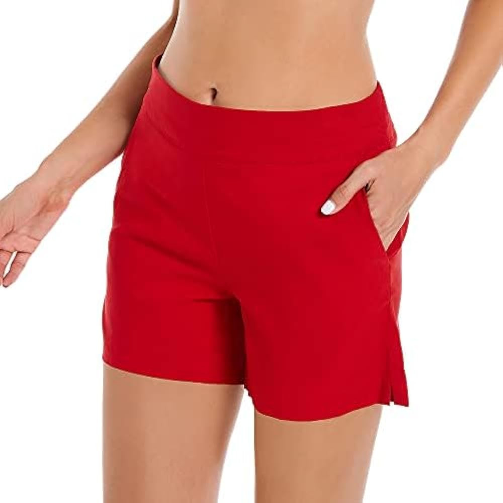 JAMfit Women's Chino Shorts - 4" Inseam, High Waisted, Elastic, Summer Casual Shorts with 2 Front... | Amazon (US)