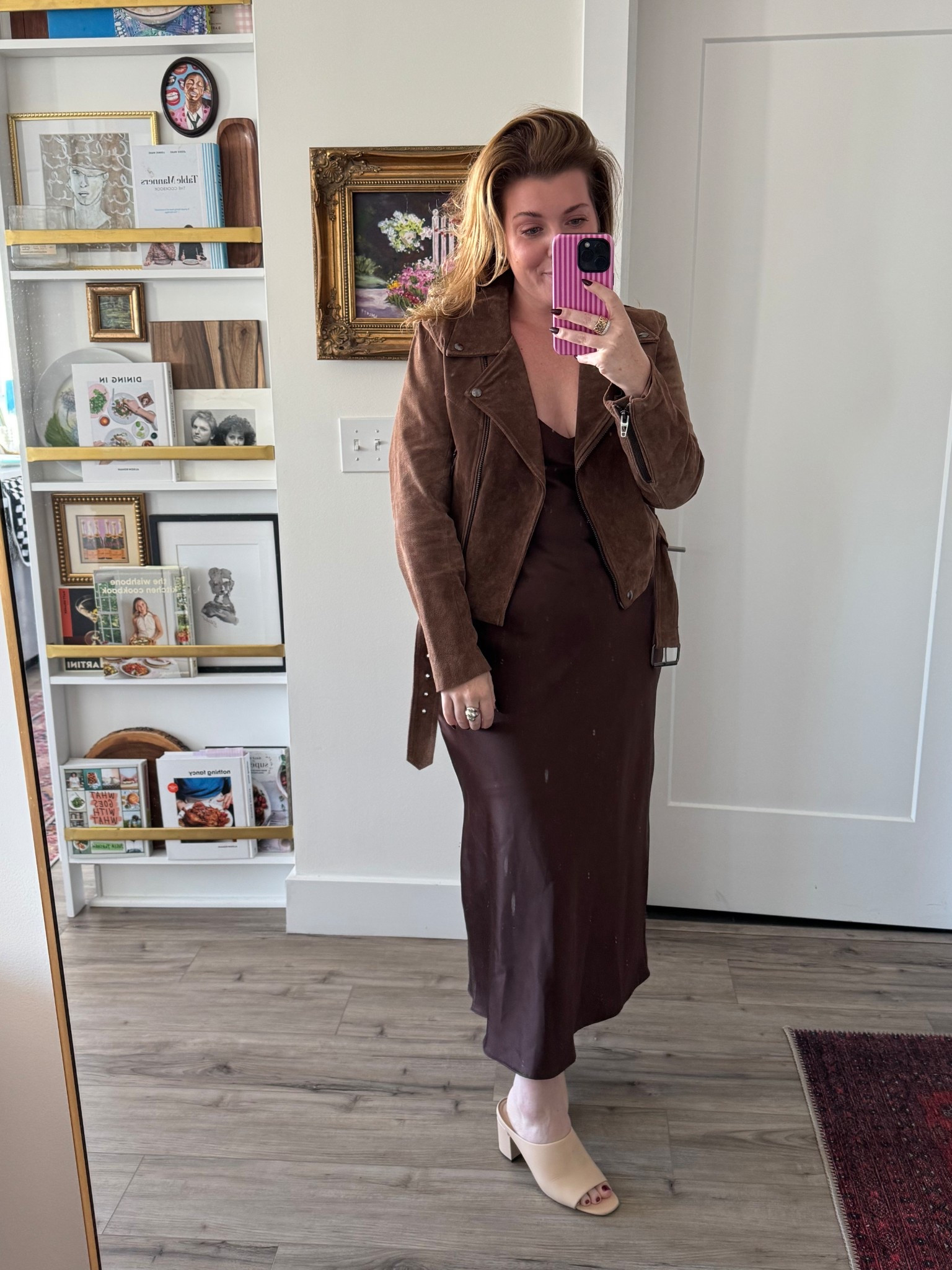 I love a brown satin slipped dress. I just think there’s something so easy and fun about it making it so simply sexy.
Paired with a suede motor jacket it makes a perfect fall outfit, but you can really layer the dress with anything

#LTKFindsUnder50 #LTKSeasonal #LTKFindsUnder100
