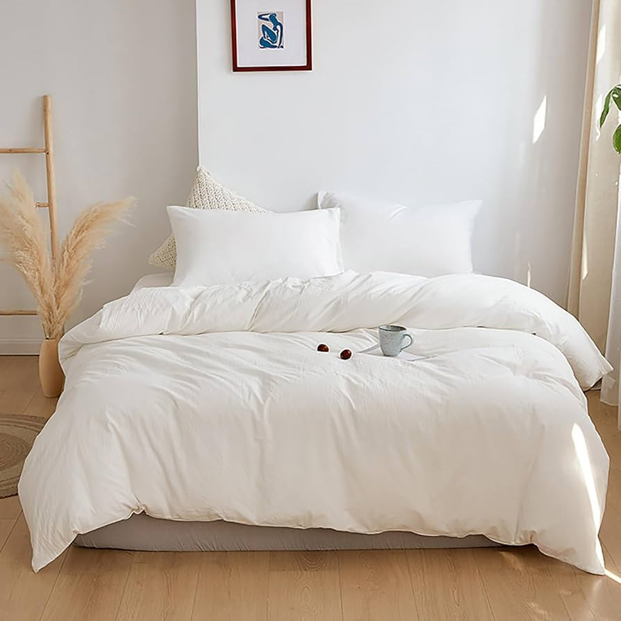 Cottonight White Comforter Sets Queen Pure White Bedding Comforter Queen Size Cotton Plain White ... | Amazon (US)