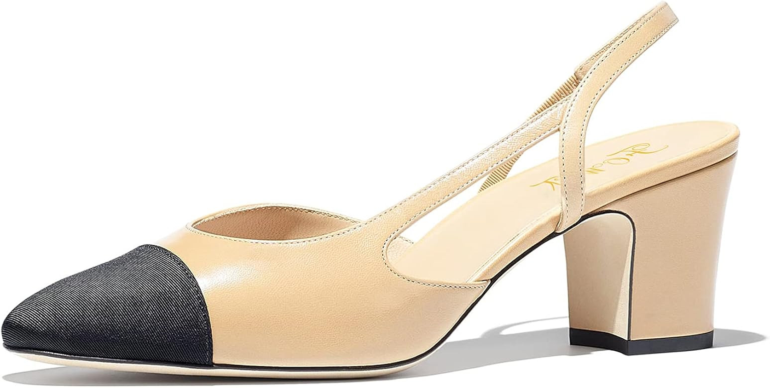 FOWT Women Pointed Toe Pumps Chunky Mid Heel Slingback Sandals Fashion Party Office Shoes 4-16 US | Amazon (US)