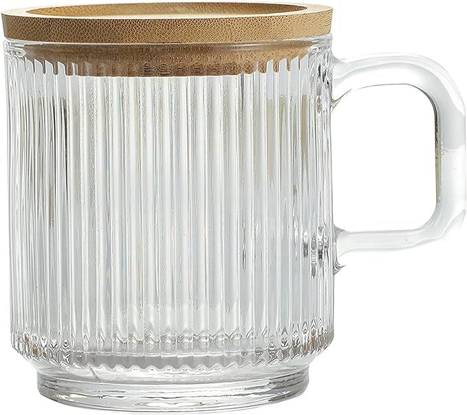 Lysenn Clear Glass Coffee Mug with Lid - Premium Classical Vertical Stripes Glass Tea Cup - for |... | Amazon (US)