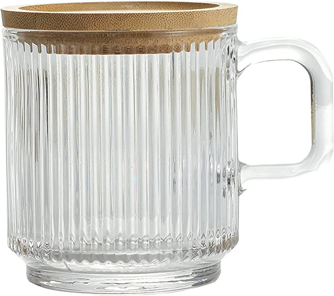 Amazon.com | Lysenn Clear Glass Coffee Mug with Lid - Premium Classical Vertical Stripes Glass Te... | Amazon (US)
