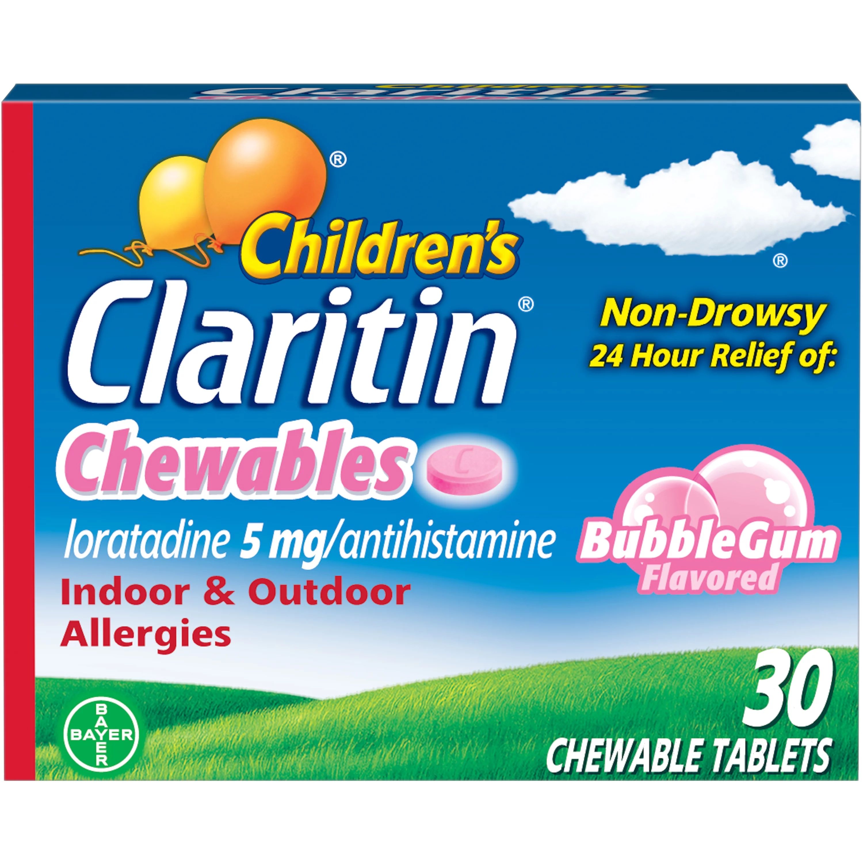 Claritin Allergy Medicine for Kids, Loratadine Antihistamine Bubblegum Chewable Tablets, 30 Ct | Walmart (US)